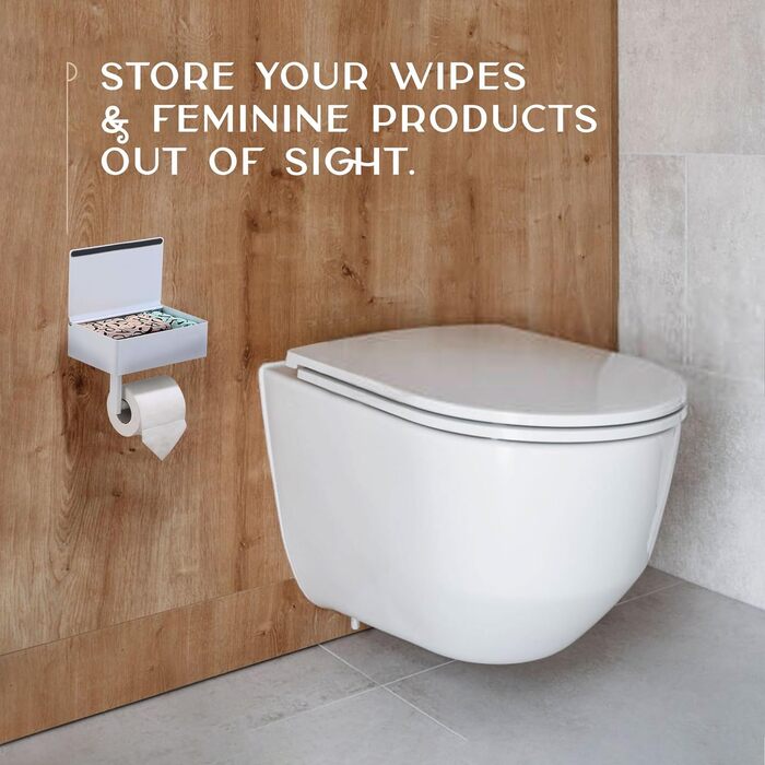 Day Moon™ Toilet Paper Holder White, Wet Tissue Box - Toilet Paper Holder With Wet Tissue Box, Toilet Paper Holder With Shelf - Toilet Paper Holder Stainless Steel White With Storage