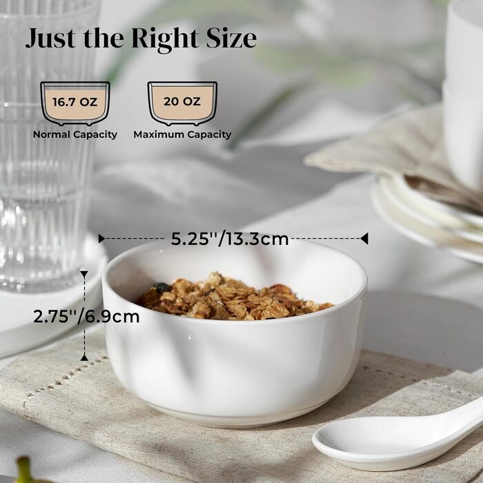 DOWAN Набір супових тарілок, 1100 мл, 4 шт. (650 мл/13 см, білий) - кераміка, для кухні