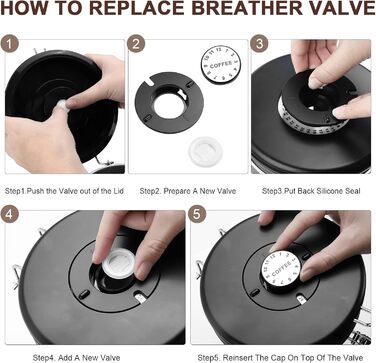 Герметичний контейнер для кави з нержавіючої сталі, 2,8 л, з CO2-вентилем та індикатором дати - для кавових зерен, кави, чаю, горіхів, какао, з мірною ложкою