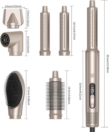 Airstyler 6-в-1 з LCD-дисплеєм: фен-щітка, стайлер для волосся, локони, об'єм, випрямлення, сушка, 110000 обертів/хв