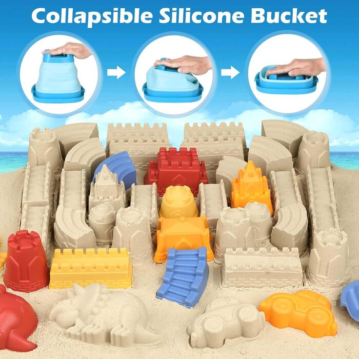 YIMORE Sand Toys for Boys and Girls, 30 Pieces Sandbox Beach Toy Set with Sand Molds, Sand Toys for Ages 2, 3, 4, 5