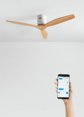 Вентилятор стельовий CREATE Windcalm Natural Wood з підсвічуванням, білий, WiFi, пульт, 132 см, 6 швидкостей, літо/зима