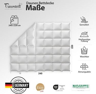 Зимова пухова ковдра Traumwelt Natur 240x220 см, 90% пуху, 10% пера, для алергіків, сертифікат Öko-Tex 100, Downpass, Німеччина