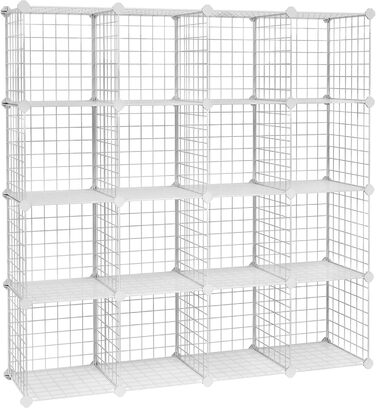 SONGMICS Storage Shelf, 16 Cube Storage System made of Metal Wire, DIY, Modular Grid Shelf, with Wire Frame, LPI44H (White)