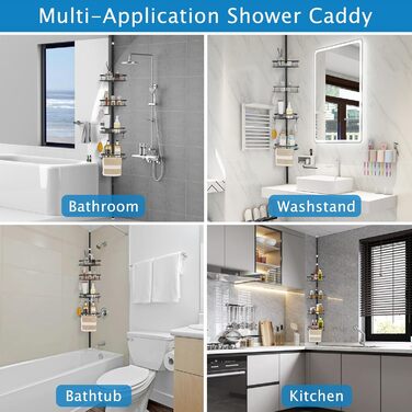 SWOYYU Telescopic Shower Shelf No Drilling Corner Shelf Metal Corner Shelf Bathroom Shelf Adjustable Height with 4 Baskets for Bathtub and Bathroom Rustproof 85-325CM Black