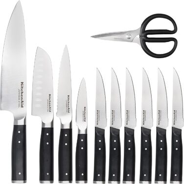 Набір ножів KitchenAid Gourmet з японської сталі (11 шт) з точилкою та дерев'яним блоком