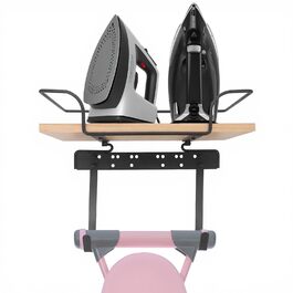 Настінна вішалка для праски та гладильної дошки, органайзер для прасування, дерев'яний підстав, регульовані гачки, для пральні
