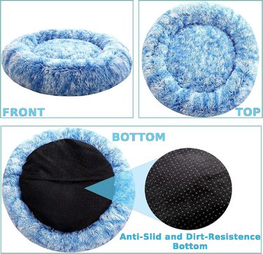 Крісло-гніздо для собак XXXL, кругле, знімний та пральний чохол, антистрес, штучне хутро, м'яке, комфортне, блакитне (115см)