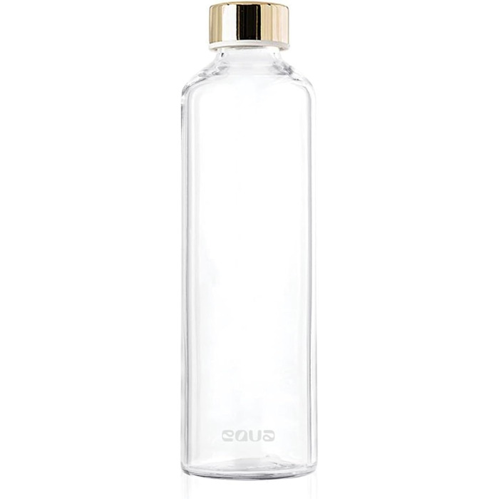 EQUA large drinking bottle with faux leather cover, 750 ml, made of borosilicate glass, BPA-free and leak-proof. (Golden)
