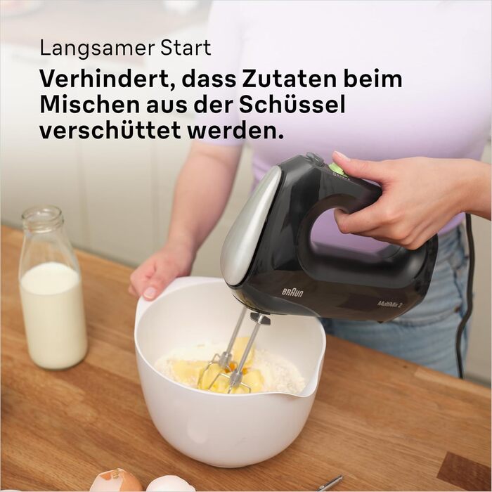 Ручний міксер Braun MultiMix 2 HM2110BK, 500 Вт, 4 швидкості + Турбо, FastMix, EasyClick, вінчик і гачки для тіста, чорний