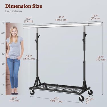 Легкий мобільний вішак для одягу на колесах FAVOOOSTY, металевий, до 200 кг, чорний, 1 стяжка