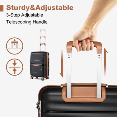 Чемодан туристичний British Traveller середнього розміру, 66 * 43.3 * 28.5 см, з TSA-замком, 8 коліс, з жорстким корпусом з PP, бежевий (чорний)