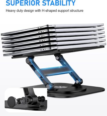 AOEVI Adjustable Laptop Stand with 360° Swivel Base - Ergonomic Foldable Laptop Riser for Desk - Compatible with MacBook Pro/Air & Notebooks up to 16 inches - Black
