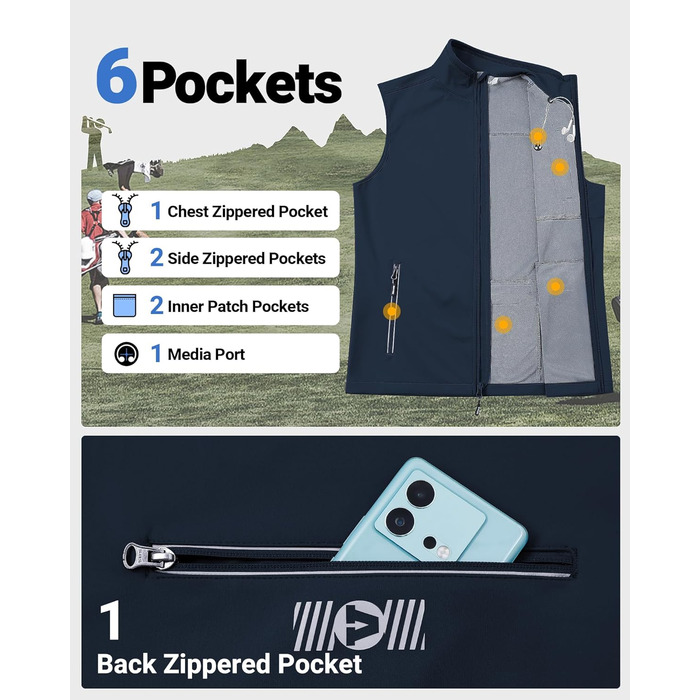 Чоловіча вітро- та водонепроникна жилетка Outdoor Ventures Softshe для їзди на велосипеді та активного відпочинку (M, Темно-синій)