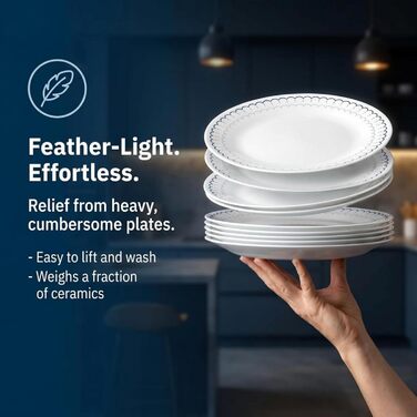 Посуд Corelle 18 предметів на 6 осіб, синьо-білий, міцний, для мікрохвильовки та посудомийної машини