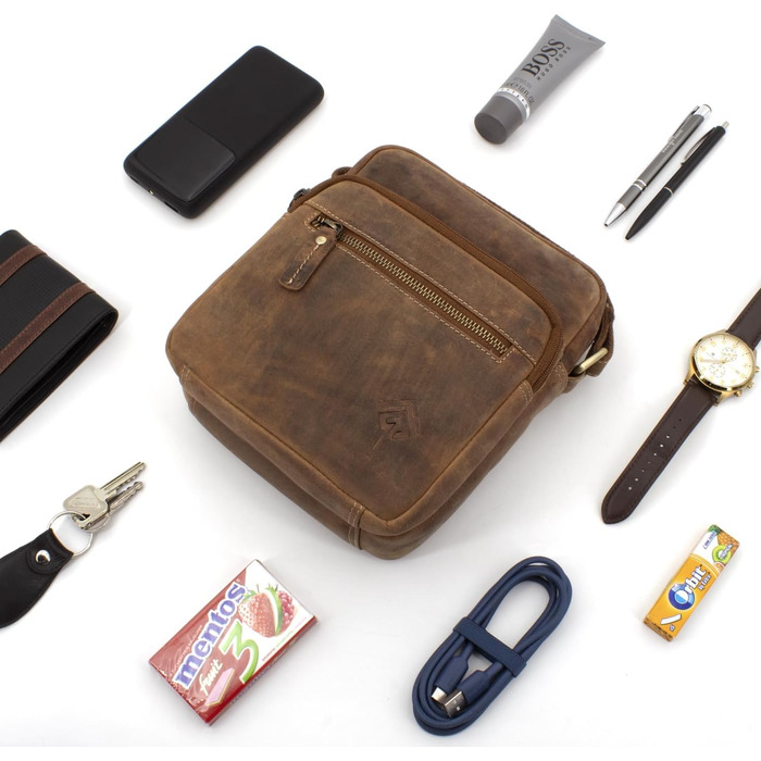 Чоловіча сумка через плече JOREY з натуральної шкіри, Camel (для бізнесу, роботи, подорожей)