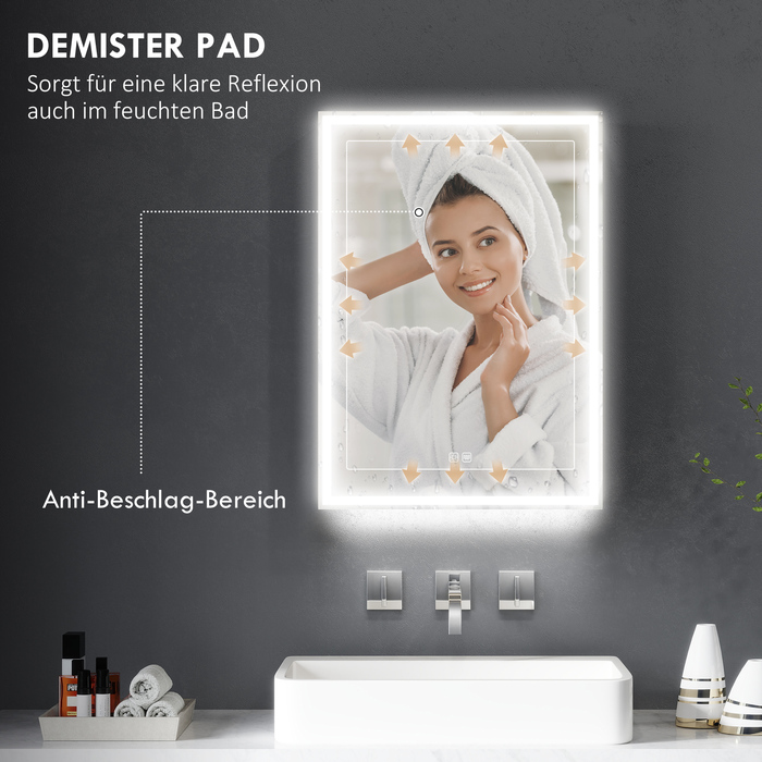 Дзеркальна шафа HOMCOM з LED-підсвіткою, 50 x 70 см, з регульованою яскравістю, проти запотівання, чорного кольору