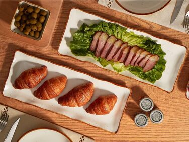 ONEMORE Porcelain Serving Platter Set - Rectangular 2-Piece Set, 38 cm Serving Tray, Long Serving Plates, Small Dinner Plates for Dessert, Cake, Sushi, Salad, Antipasti