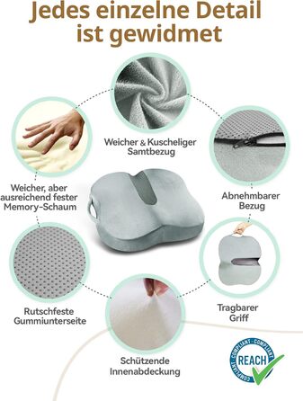 Подушка для сидіння Travel Ease з гелевою піною Memory Foam - ергономічна підтримка для офісу, авто та ігор (сірий)