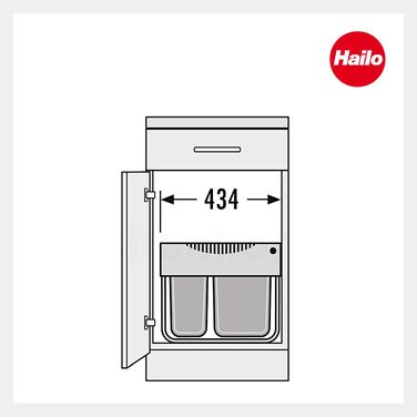 Сміттєвий відер Hailo TR Swing 3644701 для шаф від 500 мм з розпашними дверцятами, сірий, 50.2/30 л