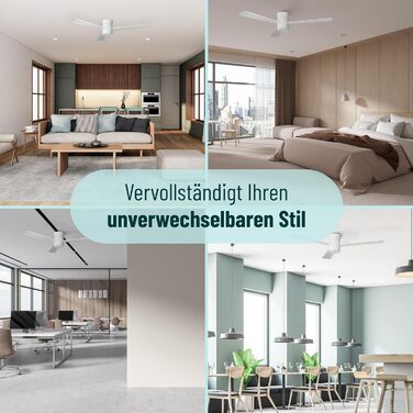 Стеляний вентилятор Noaton® Fornax Weiß з підсвічуванням, діаметр 132 см, DC мотор 40 Вт, диммований LED модуль 22 Вт, 3 колірні температури, пульт дистанційного керування, таймер, повітряний потік до 185 м³/хв (Zoya WW)