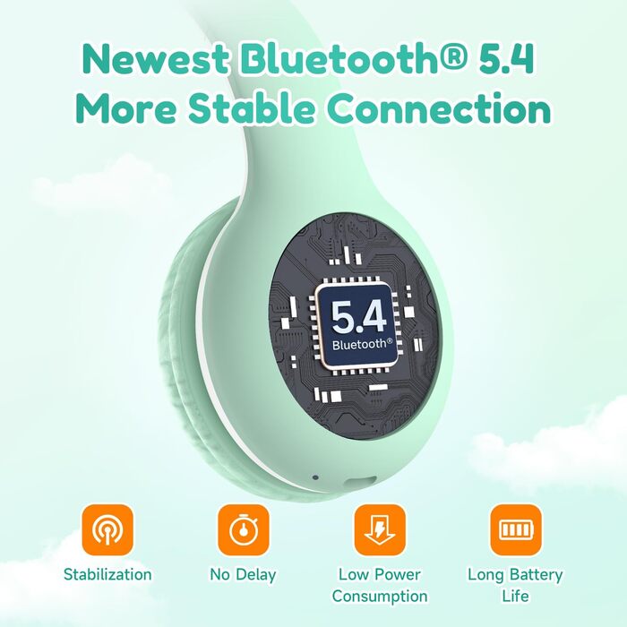 Бездротові навушники EarFun для дітей з Bluetooth, регулюванням гучності 85/94dB, HiFi звук, HD-мікрофон, 40 годин роботи акумулятора, складні, регульовані, для школи/подорожей/ПК, зелені