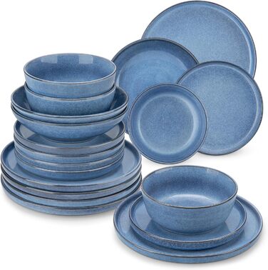 Набір посуду Steingut vancasso ANYA (48 предметів) - 6 осіб, сучасний сервіз з тарілок, салатників та супових тарілок, блакитний колір, для миття в посудомийній машині та розігріву в мікрохвильовці