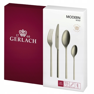Набір столових приборів Gerlach Modern Gold, матові золоті, 24 предмети на 6 осіб