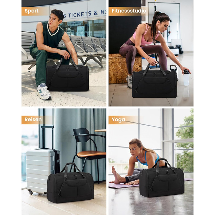 Спортивна сумка LOVEVOOK для жінок, 30 л: туристична сумка з відділенням для взуття та мокрих речей, невелика сумка для спортзалу, плавання, сауни, ручної поклажі для спорту, фітнесу, тренувань та подорожей, водонепроникна дорожня сумка-мішок (B-чорний, 5