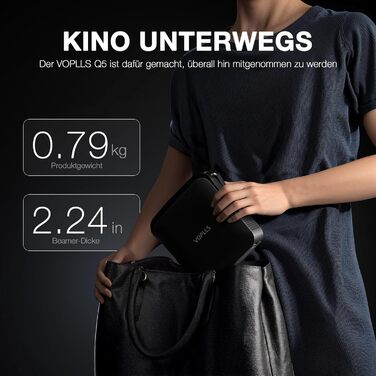 Міні-проектор 4K VOPLLS з автофокусом та корекцією трапецеїдальних спотворень, Full HD 1080P, WiFi6, Bluetooth, для дому та на вулицю, чорний