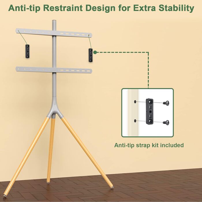 Підставка для телевізора на штативі, 114.3–165.1 см (45–65 дюймів), LED/LCD/OLED, поворотна 180°, сірий