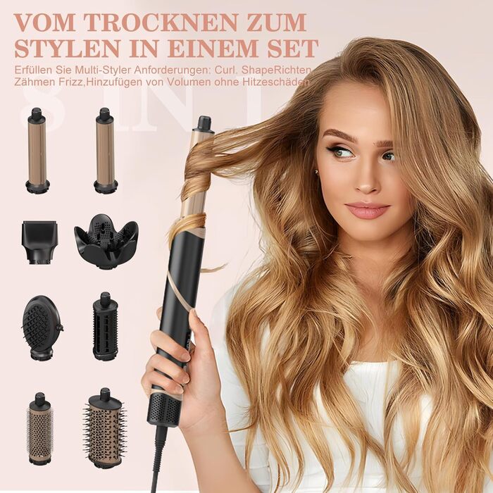 Мультистайлер для волосся AirStyler 1600W: фен, плойка, насадки для укладання, чорний