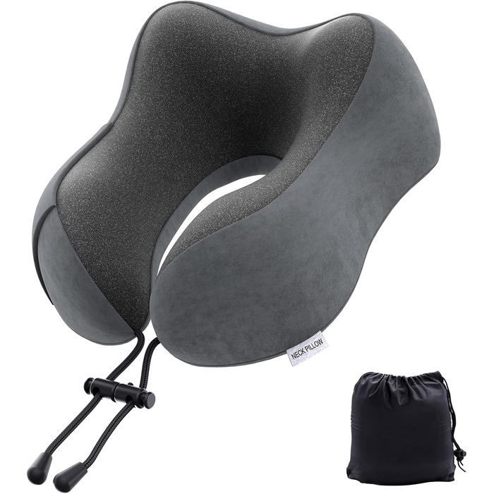 Подушка для шиї Sender Reisekissen з Memory Foam - для подорожей літаком, потягом, авто. Темно-сірий колір.