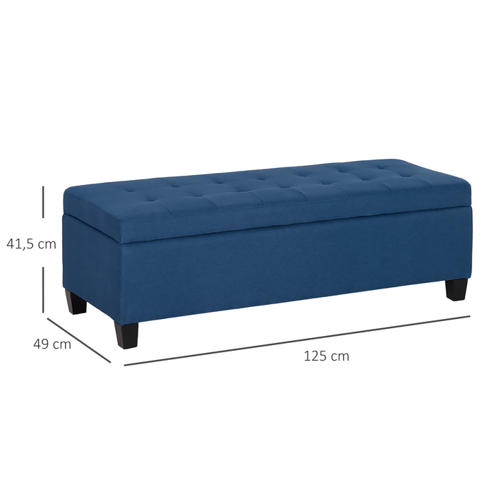 HOMCOM Storage Bench, Ottoman, Entryway Bench with Button Tufting, 125.1 cm x 48.9 cm x 41.3 cm, Blue