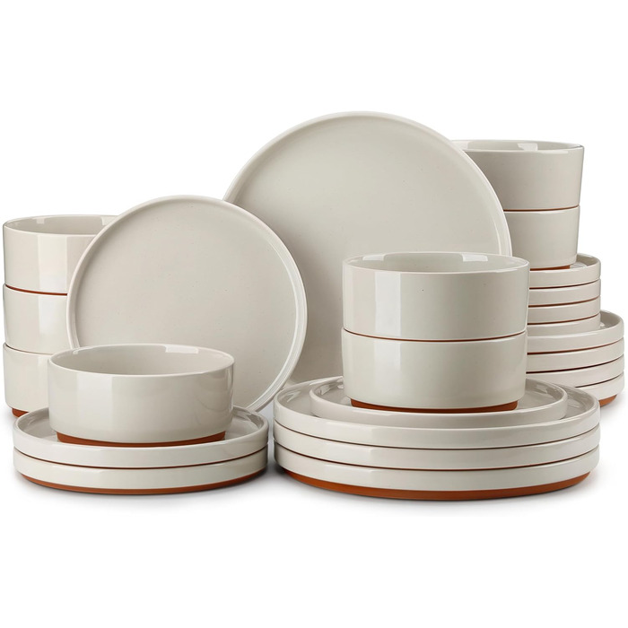 MALACASA Набір посуду з каменю 6 осіб, 18 предметів: тарілки, миски, керамічний сервіз з глазур'ю 