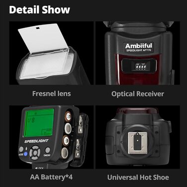 Спалах для камери AMBITFUL AF970: сумісність з Canon, Nikon, Sony, Olympus, Fuji, Panasonic, бездротовий, LCD-дисплей