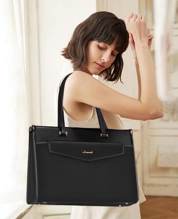 Сумка для ноутбука LOVEVOOK жіноча водонепроникна, сумка для роботи та навчання, бізнес-портфель, 17.3 дюйми, чорний/бежевий/коричневий