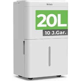 Електричний осушувач повітря Woleix 20L для підвалу та кімнат, тиха робота 39dB, таймер, фільтр, шланг 1м, гарантія 10 років, продуктивність 20л/24г