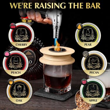 Набір для копчення коктейлів CWLAKON, для віскі, бурбон, Old Fashioned. Комплект з 6 дерев'яними чіпсами. Подарунок для чоловіків