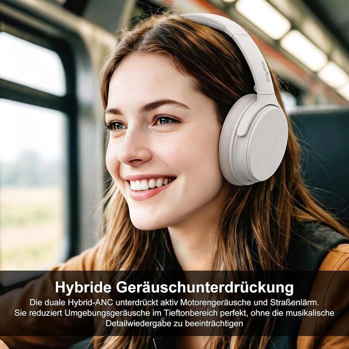 Бездротові навушники-вкладки Srhythm NC25 з активним шумозаглушенням (ANC), Bluetooth, NFC, HiFi звук, 40 мм динаміки, вбудований мікрофон, складані (Колір: Туманно-білий)