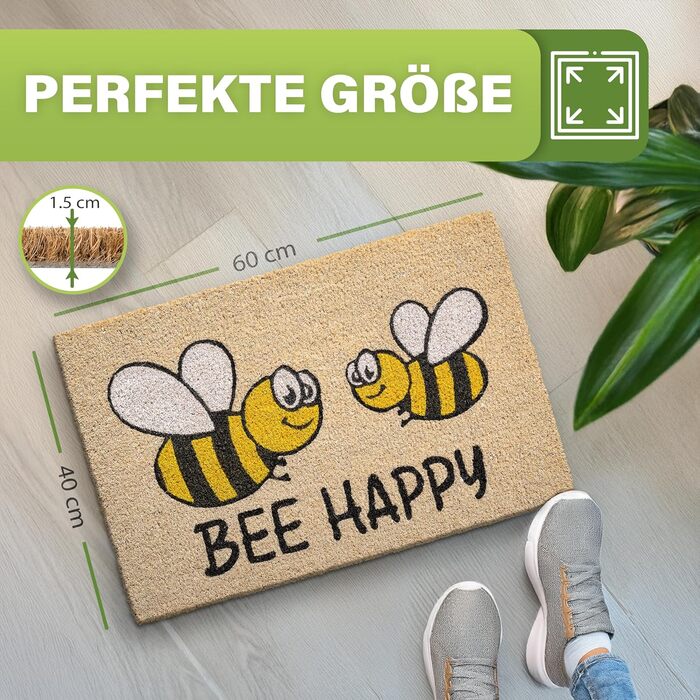 Коврик для підлоги з кокосового волокна, вологостійкий, 40x60 см Bee Happy