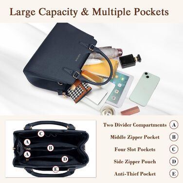 Жіноча сумка IGOLUMON шкіряна середнього розміру, синя. Сумка-тоут, сумка на плече та ручку