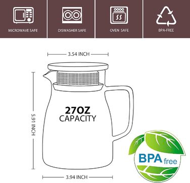 Скляний чайник для заварювання чаю CNGLASS 800 мл з фільтром із нержавіючої сталі, термостійкий заварник для листового чаю