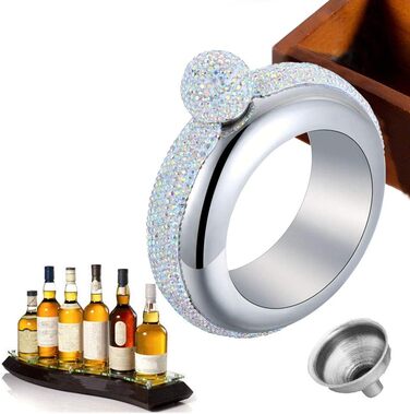 Набір флакон-термос Qingo з браслетом та перснями, 100 мл, нержавіюча сталь, чорний з кришкою зі стразами