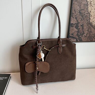 Жіноча сумка-шопер Unisoul з натуральної замші, велика містка сумка для коледжу, роботи, школи, подорожей, шопінгу, повсякденного використання, колір кави