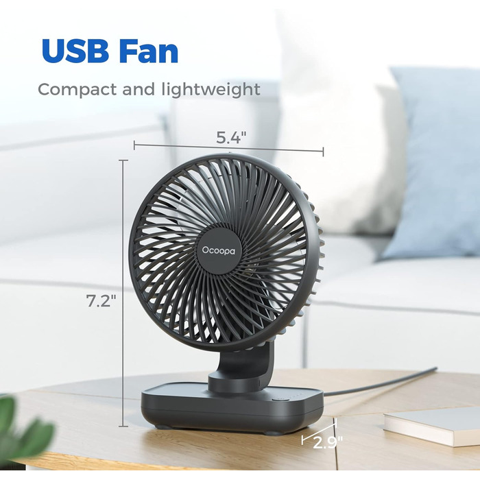 USB вентилятор OCOOPA - тихий, портативний, 4 швидкості, 4000mAh, для дому, офісу, чорний/темно-синій