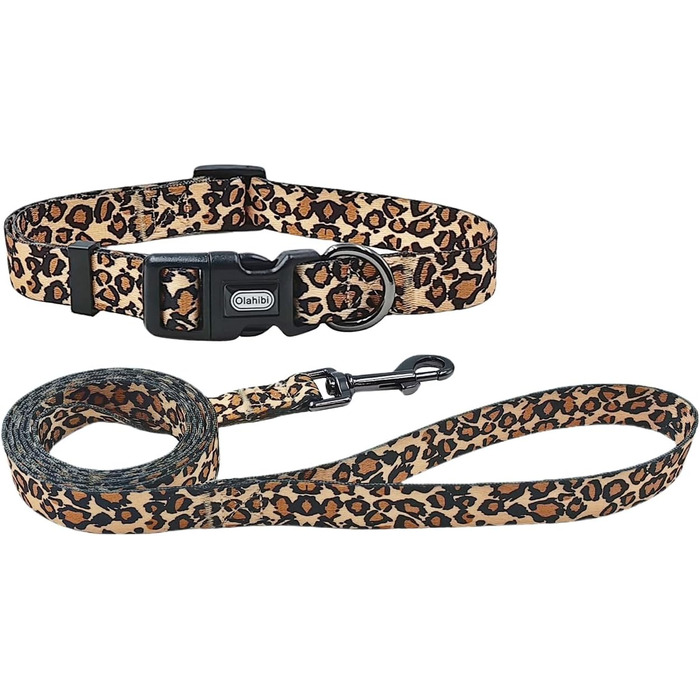 Набір повідка та нашийника для собак, леопардовий принт, поліестер, 150 см, для маленьких собак (розмір S, коричневий леопард)