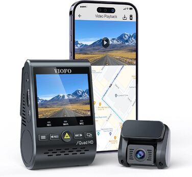 Відеореєстратор VIOFO A129 Plus Duo з двома камерами, GPS, WiFi, 2K (1440P) та 1080P, запис спереду та ззаду, моніторинг через додаток, G-сенсор, режим паркування, надсилання у випадку надзвичайної ситуації, Superkondensator