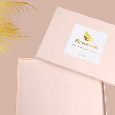 PiccoCasa Наволочка з натурального шовку 80x80 см, 22 Моммі, для догляду за волоссям і шкірою, на блискавці, подарункова коробка, темно-синя