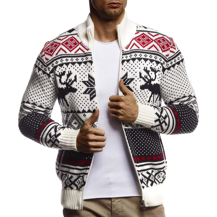 Чоловіча в'язана куртка Leif Nelson з коміром-стійкою, зимова куртка, тепла куртка для відпочинку, чоловіча куртка, норвезький стиль, грубий в'язок, Slim Fit, LN20759, S, Екру